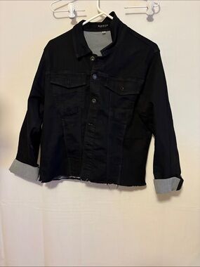 Bianco Black Lightweight Shirt Jacket with Raw Hem